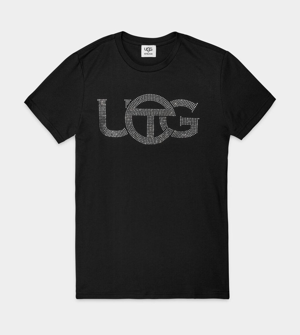 Ugg X Telfar Crystal Logo - Mens T-Shirt - Black - NZ (7198FSNAQ)